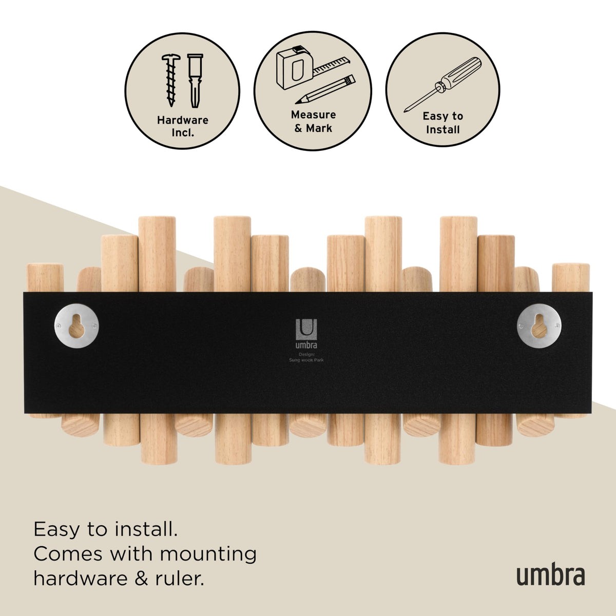 Umbra Picket Coat Rack Wall Mount – 5 Flip-Down Wood Coat Hooks, Modern & Functional Storage, Easy Install Wall Hooks, Natural 🍁 All In One Marketplace Canada