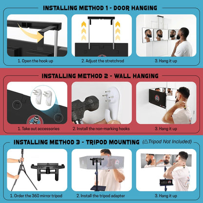 The 360 Mirror - 3 Way Adjustable Trifold Barber Mirror for Self Hair Cutting - Tri Fold Self Haircut System for Men and Women Braiding 🍁 All In One Marketplace Canada