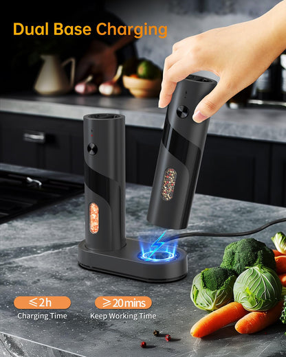 CIRCLE JOY Electric Salt and Pepper Grinder Set with Charging Base, Rechargeable Automatic Pepper Mill Grinder with Adjustable Coarseness, Easy Filling 110ml Large Capacity with Led for Home Kitchen 🍁 All In One Marketplace Canada