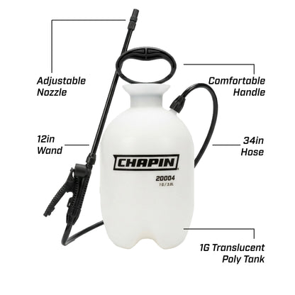 Chapin 20004 Sprayer Tank, Lawn and Garden, Hand Pump Pressured, Anti-Clog Filter, Adjustable Spray Nozzle, Spray Plants, Watering, Weeds, Fertilizer and Pests, White, 1 Gallon (4.5 Liters) 🍁 All In One Marketplace Canada