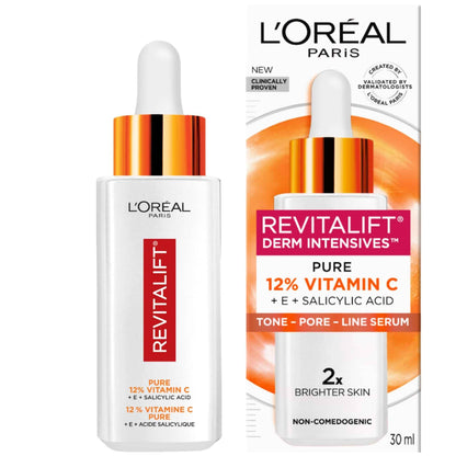 L'Oréal Paris 12% Pure Vitamin C Serum, Face Serum with Vitamin E & Salicylic Acid for Antioxidant Protection & Less Visible Pores, Revitalift Derm Intensives, 30mL 🍁 All In One Marketplace Canada