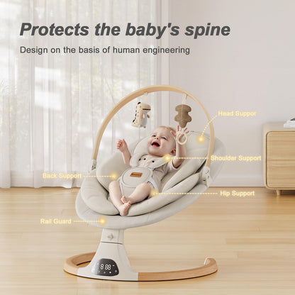 Baby Swings for Infants, Monamii Baby Swing, Bluetooth Infant Swing with Music Speaker, 5 Speeds and Remote Control, Electric Swing for Baby, Portable Baby Swing, Indoor & Outdoor Use (Light Beige) 🍁 All In One Marketplace Canada