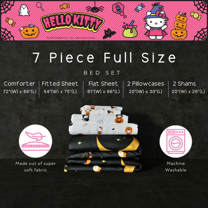 Sanrio Hello Kitty Halloween Pumpkin Full Bed Set – Super Soft & Cozy 5 Piece Reversible Comforter and Sheet Set (Officially Licensed Product) by Franco