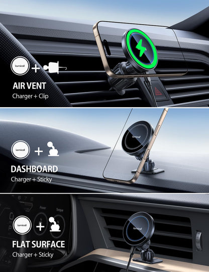 Lamicall 15W for Magsafe Car Mount Charger - Wireless Vent & Dashboard Magnetic Phone Holder Charger Mount, for iPhone 17, 17 Pro, 17 Pro Max, iPhone 16 15 14 for MagSafe Accessories, Car Accessories 🍁 All In One Marketplace Canada