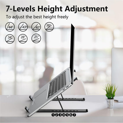 Laptop Stand for Desk, Adjustable Laptop Riser ABS+Silicone Foldable Portable Laptop Holder, Ventilated Cooling Pad Notebook Stand for 10-15.6” Laptops,Tablet-Black 🍁 All In One Marketplace Canada