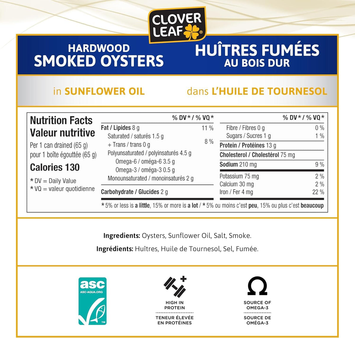 Clover Leaf Smoked Oysters In Sunflower Oil, 85g, 24 Count 🍁 All In One Marketplace Canada
