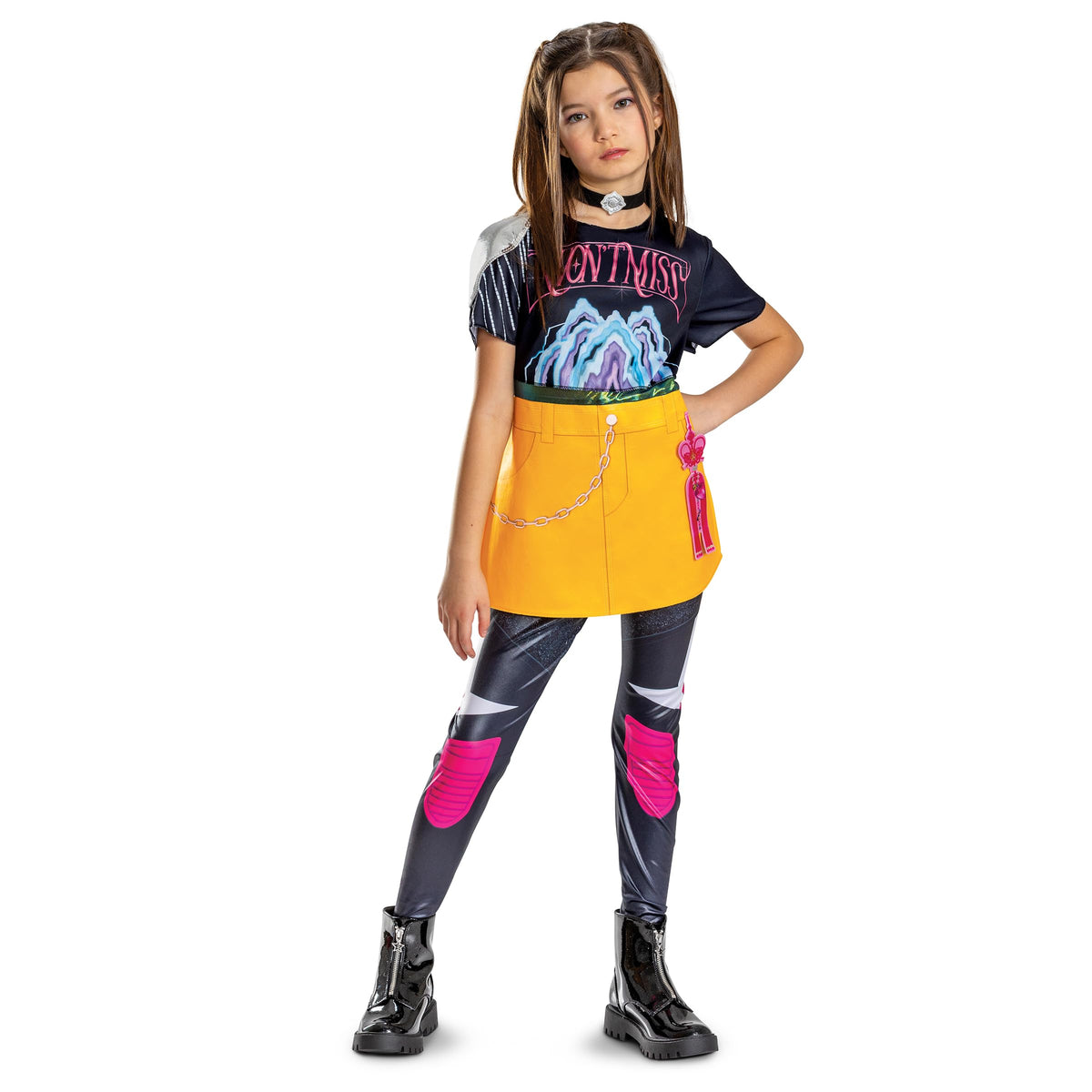 K-Pop Demon Hunters Mira Costume, Official Halloween Jumpsuit Skirt and Necklace Outfit, Kids Size (10-12)