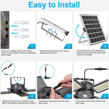 Solar Pendant Light Outdoor Indoor Solar Powered Motion Sensor Shed Light,144LED 1200LM Daytime Work Light with 5 Lighting Modes Remote Control 4 Heads Light for Garage Gazebo Barn 🍁 All In One Marketplace Canada