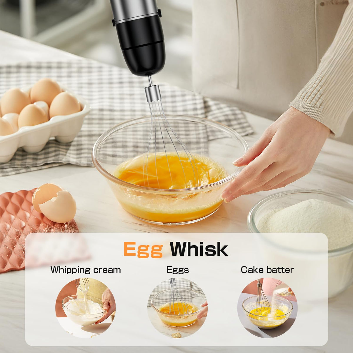 Immersion Blender Handheld 1100W - 3 in 1 Hand Blenders Set with Trigger Speed Control Stainless Steel Emulsion Stick with Whisk and Milk Frother, Emulsifier for Kitchen for Soup, Smoothie, Puree 🍁 All In One Marketplace Canada