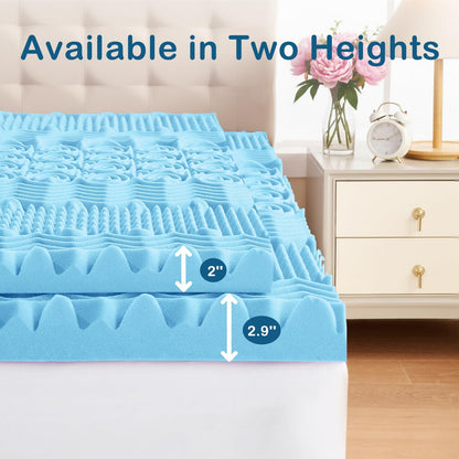 YUGYVOB Mattress Topper Queen, Foam Queen Mattress Topper, Cooling Gel Infused Bed Topper, 7 Zone Egg Crate Foam, CertiPUR-US Certified, 2 Inch 🍁 All In One Marketplace Canada