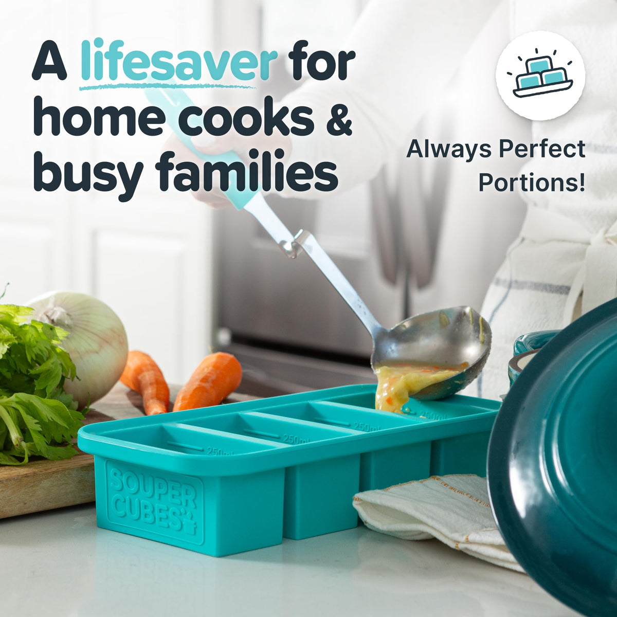 Souper Cubes 1 Cup Silicone Freezer Molds with Lids – Aqua - 2-Pack 🍁 All In One Marketplace Canada
