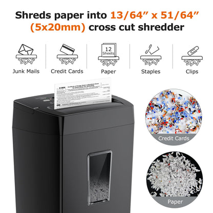 Bonsaii 12-Sheet Cross Cut Paper Shredder, 5.5 Gal Home Office Heavy Duty Shredder for Paper, Credit Card, Mail, Staples, with Transparent Window, High Security Level P-4 (C275-A) 🍁 All In One Marketplace Canada