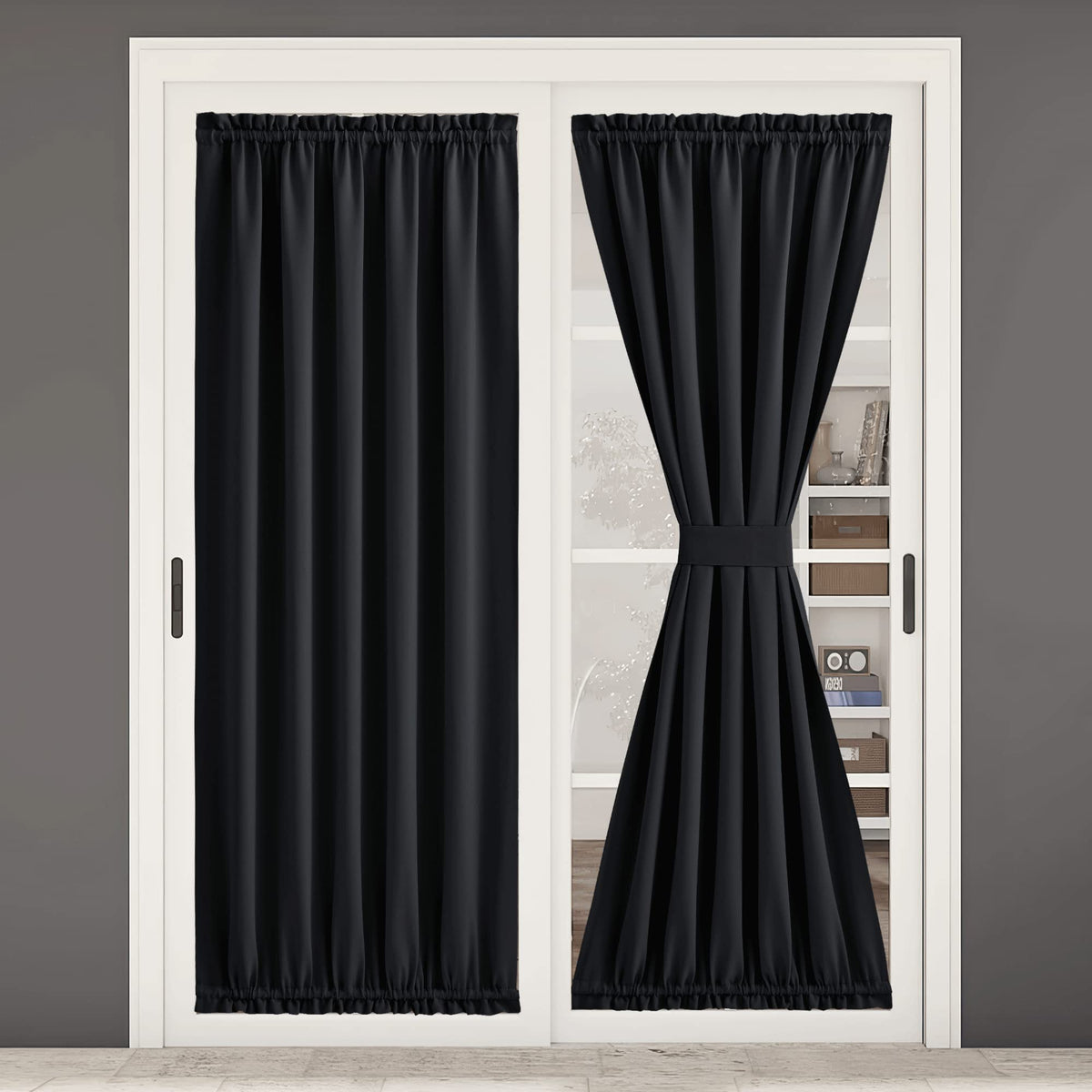 NICETOWN Blackout Window Door Curtains, Room Darkening Halloween Curtains for French Door/Glass Door, Rod Pocket Functional Thermal Insulated Doorway Curtains, 54 x 80 Inches, Black, 1 PC