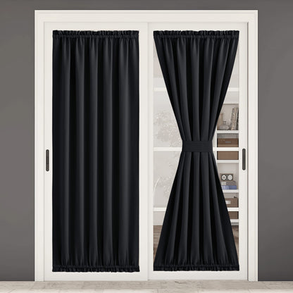 NICETOWN Blackout Window Door Curtains, Room Darkening Halloween Curtains for French Door/Glass Door, Rod Pocket Functional Thermal Insulated Doorway Curtains, 54 x 80 Inches, Black, 1 PC