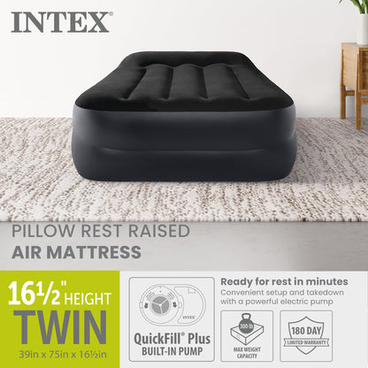 INTEX 64121ED Dura-Beam Plus Pillow Rest Air Mattress: Fiber-Tech – Twin Size – Built-in Electric Pump – 16.5in Bed Height – 300lb Weight Capacity 🍁 All In One Marketplace Canada