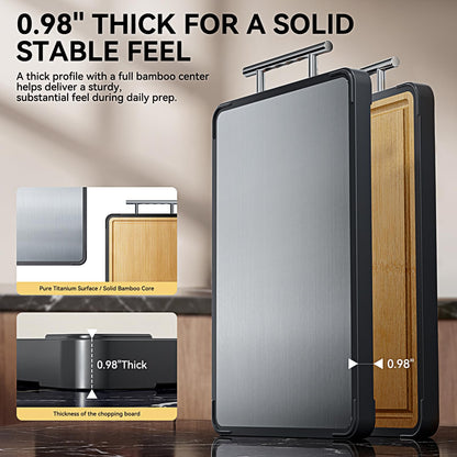 Mothers Day Gifts, Titanium Cutting Board for Kitchen, Double Sided Reversible Chopping Board, Titanium & Bamboo Wood Cutting Board for Meat, Vegetables and Fruit, Easy to Clean (16×11) 🍁 All In One Marketplace Canada