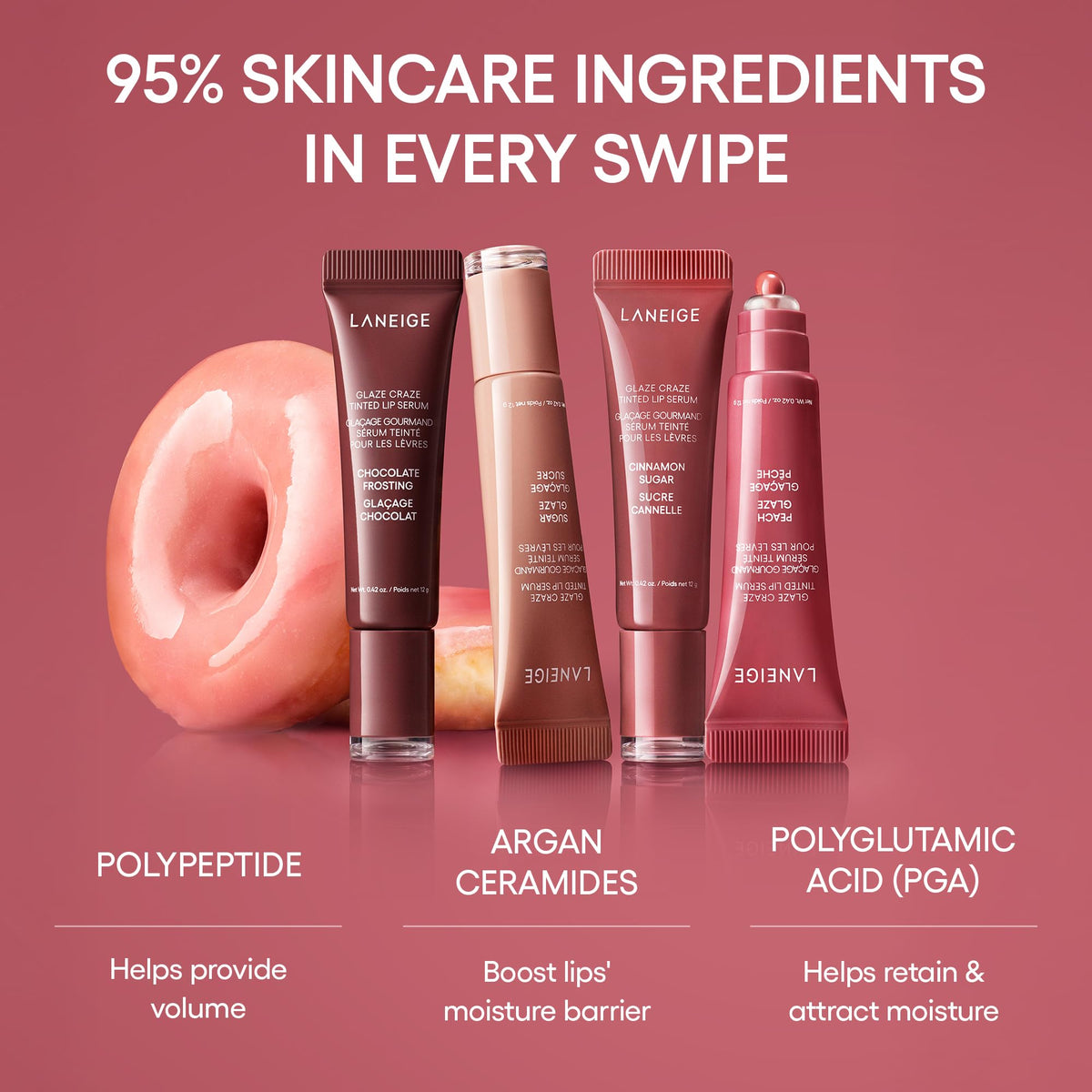 LANEIGE Glaze Craze Tinted Lip Serum, Sugar Glaze: Hydrating Lip Serum for Glossy, Nourished Lips with Plumping Polypeptides 🍁 All In One Marketplace Canada