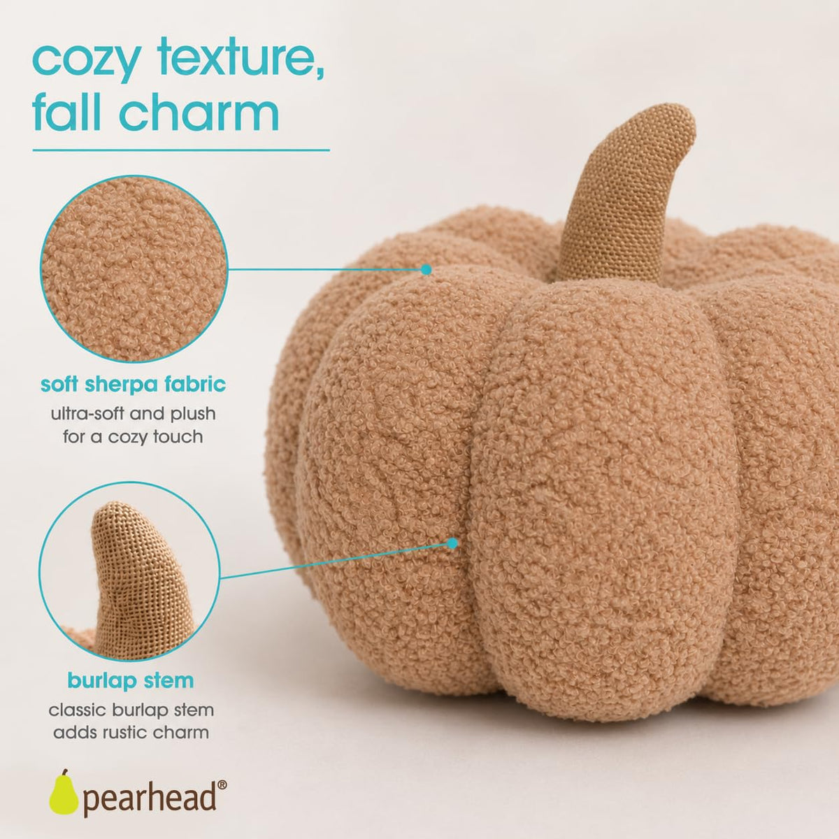 Pearhead Beige Sherpa Pumpkin, Plush Stuffed Halloween Home Decorations, Modern Fall Home Decor, Beige