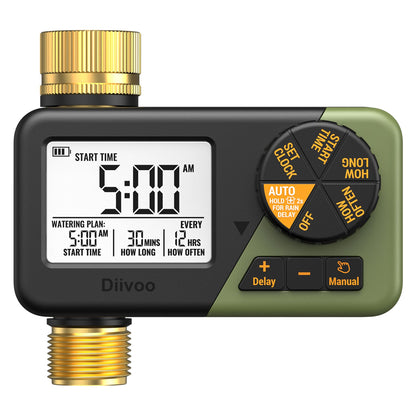 Diivoo Water Sprinkler Timer with Brass Inlet & Outlet, Irrigation Hose Timer with Weekly and Daily Frequency Irrigation, Rain Delay and Manual Watering for Lawns and Gardens 🍁 All In One Marketplace Canada