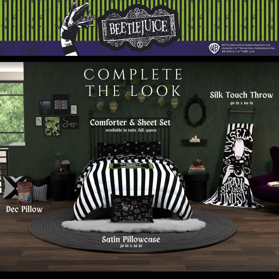 Franco Collectibles Beetlejuice Halloween Movie Beauty Silky Satin Standard Pillowcase Cover 20x30 for Hair and Skin, (Officially Licensed Product)
