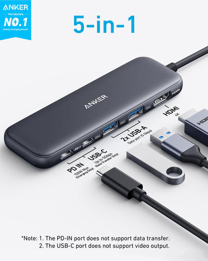 Anker USB C Hub, 5-in-1 USBC to HDMI Splitter with 4K Display, 1 x Powered USB-C 5Gbps & 2×Powered USB-A 3.0 5Gbps Data Ports for MacBook Pro, MacBook Air, Dell and More 🍁 All In One Marketplace Canada