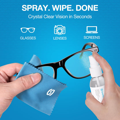 SmoTecQ Glasses Cleaner Kit – Alcohol-Free, Plant-Based Spray + Ultra-Soft Microfiber Cloths for Eyeglasses, Screens & Cameras – 2 x 2oz Spray Bottles + 2 Cloths + Travel Pouch Set 🍁 All In One Marketplace Canada