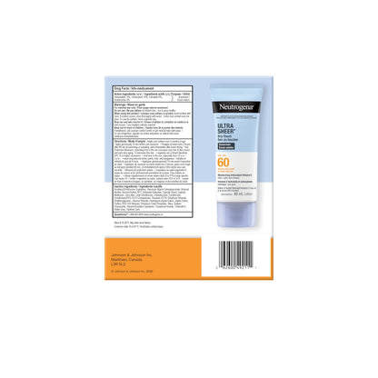 Neutrogena Ultra Sheer Dry-Touch Sunscreen Lotion, Broad Spectrum SPF 60 UVA/UVB Protection, Oxybenzone-Free, Light, Water Resistant, Non-Comedogenic & Non-Greasy, 88 mL (Twin Pack) 🍁 All In One Marketplace Canada