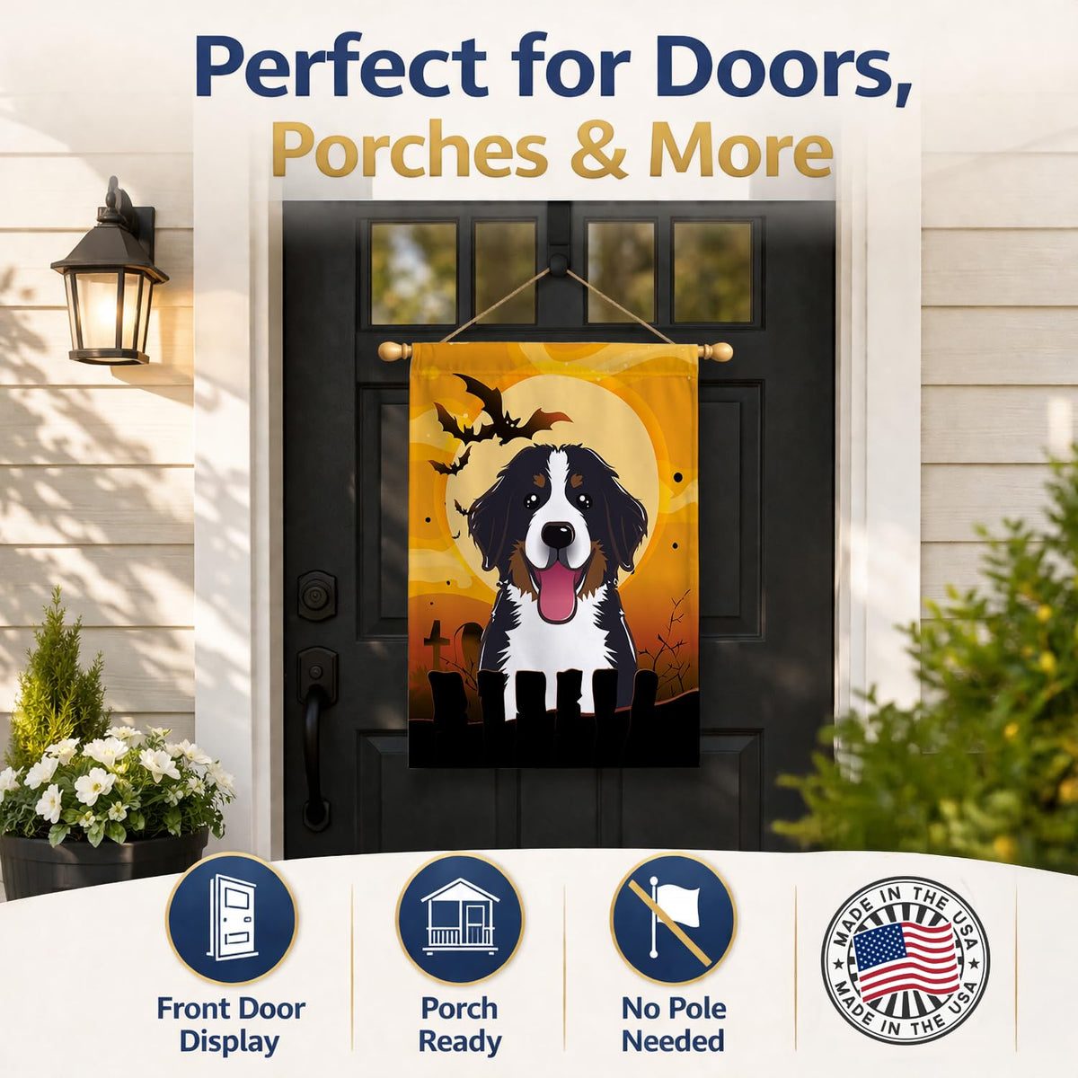 Caroline's Treasures BB1795CHF Halloween Bernese Mountain Dog Canvas House Size Flag, Multicolor, Large
