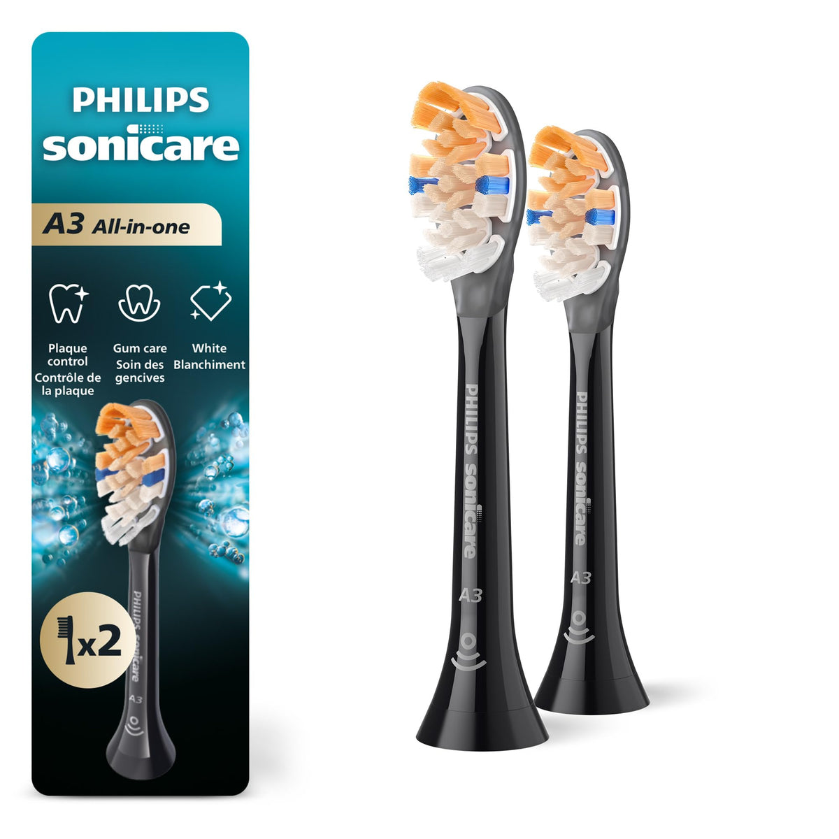 Philips Sonicare A3 All-in-one - Genuine Replacement Electric Toothbrush Heads, Black, 2 Pack, HX9092/95 🍁 All In One Marketplace Canada