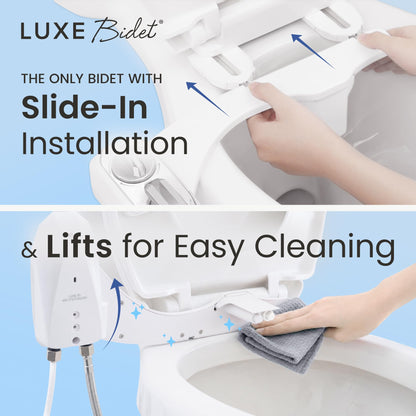 LUXE Bidet NEO 320 Plus - Warm Water, Dual Nozzle, Non-Electric Bidet Attachment for Toilet Seat, Patented Slide-in Install, 360° Self-Clean, EZ-Lift to Clean, Feminine & Rear Wash (Chrome) 🍁 All In One Marketplace Canada