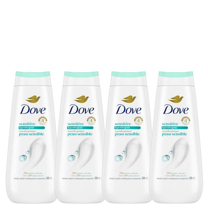 Dove Sensitive Skin Body Wash For 24hr Lotion-Soft Skin, Hypoallergenic with No Sulfates No Parabens, 325mL (Pack of 4) 🍁 All In One Marketplace Canada