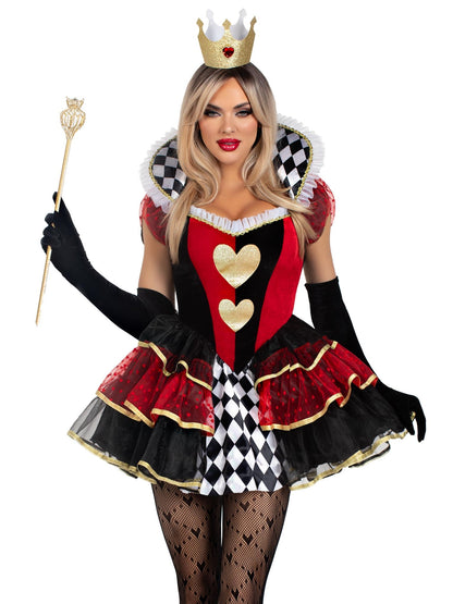 Leg Avenue Womens 2 Pc Queen of Hearts Halloween Costume for Women, Multicolor, Large
