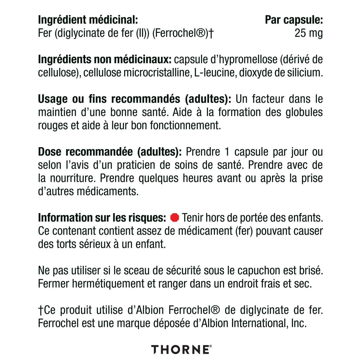Thorne Iron Bisglycinate - 25 mg Iron Supplement for Enhanced Absorption Without Gastrointestinal Side Effects - 60 Capsules - 60 Servings 🍁 All In One Marketplace Canada