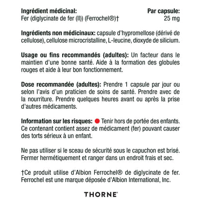 Thorne Iron Bisglycinate - 25 mg Iron Supplement for Enhanced Absorption Without Gastrointestinal Side Effects - 60 Capsules - 60 Servings 🍁 All In One Marketplace Canada