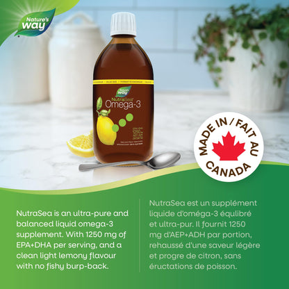 Nature's Way NutraSea Omega 3 Fish Oil Liquid Supplement – Zesty Lemon Flavour, Non-GMO – Heart & Brain Support – EPA & DHA, 500 mL 🍁 All In One Marketplace Canada
