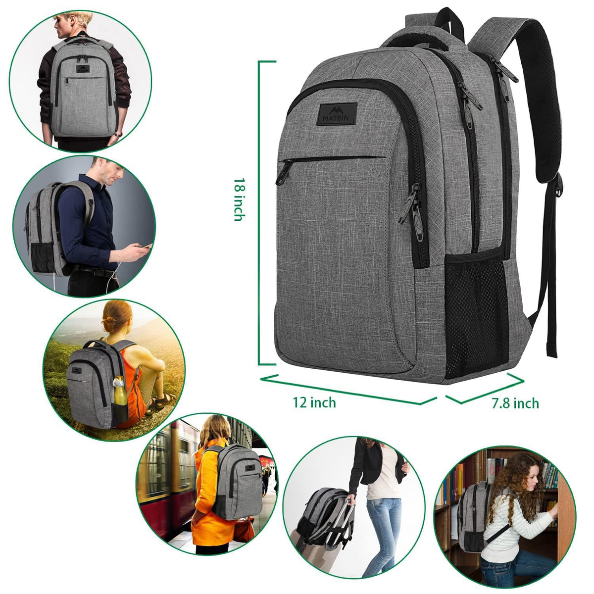 MATEIN Travel Laptop Backpack, Business Anti Theft Slim Sturdy Laptops Backpack, Water Resistant College School Computer Bag Gift for Men & Women Fits 15.6 Inch Notebook, Grey 🍁 All In One Marketplace Canada