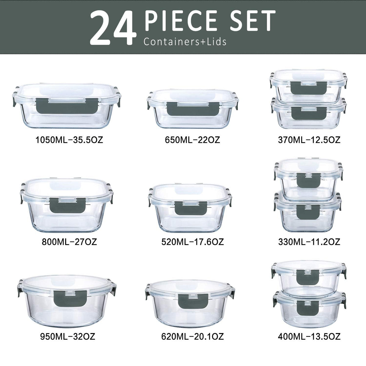 M MCIRCO 24-Piece Glass Food Storage Containers with Snap Locking Lids,Glass Meal Prep Containers Set - Airtight Lunch Containers, Microwave, Oven, Freezer and Dishwasher 🍁 All In One Marketplace Canada