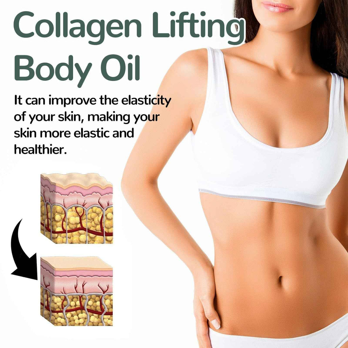 Collagen Lifting Body Oil with Vitamin E & Rosemary - Firming & Tightening Oil for Neck, Chest, Arms, Thighs - Hydrating Formula for Silky, Fresh, Luminous, and Supple Skin - 100ml (2PC) 🍁 All In One Marketplace Canada