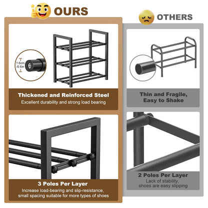 Roylvan 3-Tire Expandable Shoe Rack, 17"-31" Adjustable Stackable Free Standing Shoe Shelf Storage Fits 6-12 Pairs Shoes, Heavy Duty Reinforced Metal Shoes Organizer for Closet Entryway Doorway Dorm 🍁 All In One Marketplace Canada