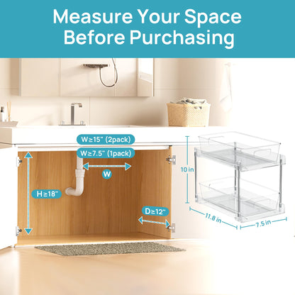2 Tier Bathroom Organizer, Vtopmart 2 Pack Clear Under Sink Organizers Vanity Counter Storage Container, Medicine Cabinet Drawers Bins, Pull-Out Organization with Track for Pantry, Kitchen 🍁 All In One Marketplace Canada