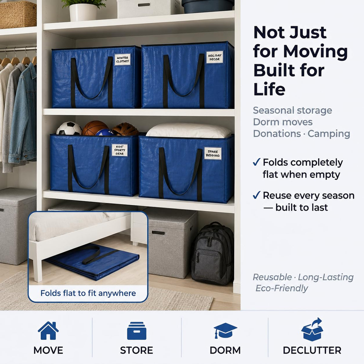 ClearSpace Heavy Duty Storage Bag - Large Moving Boxes with Backpack Straps, Zippers & Handles - Perfect for Traveling, Camping, Christmas Decorations, 4 Pack 🍁 All In One Marketplace Canada