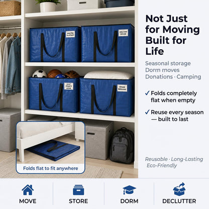 ClearSpace Heavy Duty Storage Bag - Large Moving Boxes with Backpack Straps, Zippers & Handles - Perfect for Traveling, Camping, Christmas Decorations, 4 Pack 🍁 All In One Marketplace Canada