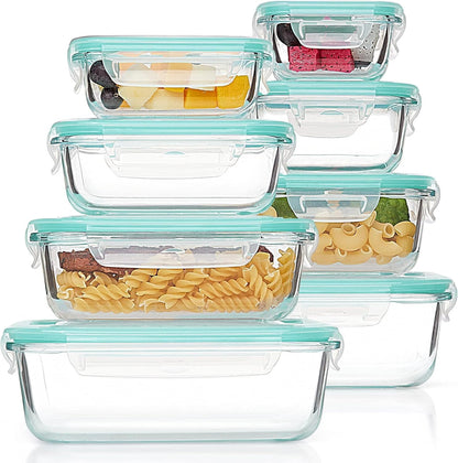 Vtopmart 8 Pack Glass Container Food Storage, Meal Prep Containers, Airtight Lunch Boxes with Leak Proof Locking Lids, for Microwave, Oven, Freezer and Dishwasher, Green 🍁 All In One Marketplace Canada