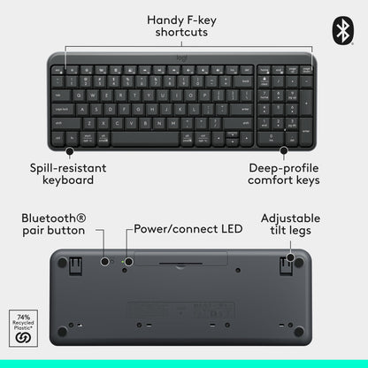 Logitech K250 Bluetooth Keyboard with Numpad, Easy Connectivity, Compact Wireless Keyboard Made with Recycled Plastic, Spill-Resistant, Comfortable Keys - Windows/MacOS - Graphite 🍁 All In One Marketplace Canada