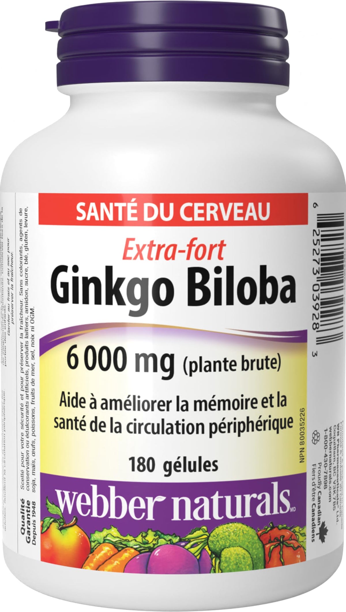 Webber Naturals Ginkgo Biloba 6000 mg, 180 Softgels, Helps Enhance Cognitive Function and Memory 🍁 All In One Marketplace Canada