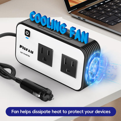 PiSFAU 200W Car Power Inverter, DC 12V to 110V AC Car Plug Adapter Outlet with 4 USB Fast Charging Port, Car Charger Cigarette Lighter Adapter for Laptop 🍁 All In One Marketplace Canada