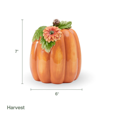 Fitz and Floyd Harvest Halloween Tall Flower Pumpkin Ceramic Figurine, 7 inch