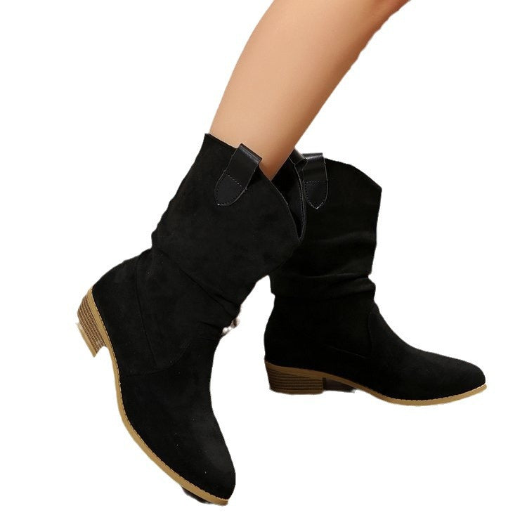 Women's Pointed Toe Suede Boots – Hollow Out PU Ankle Booties with Rubber Sole