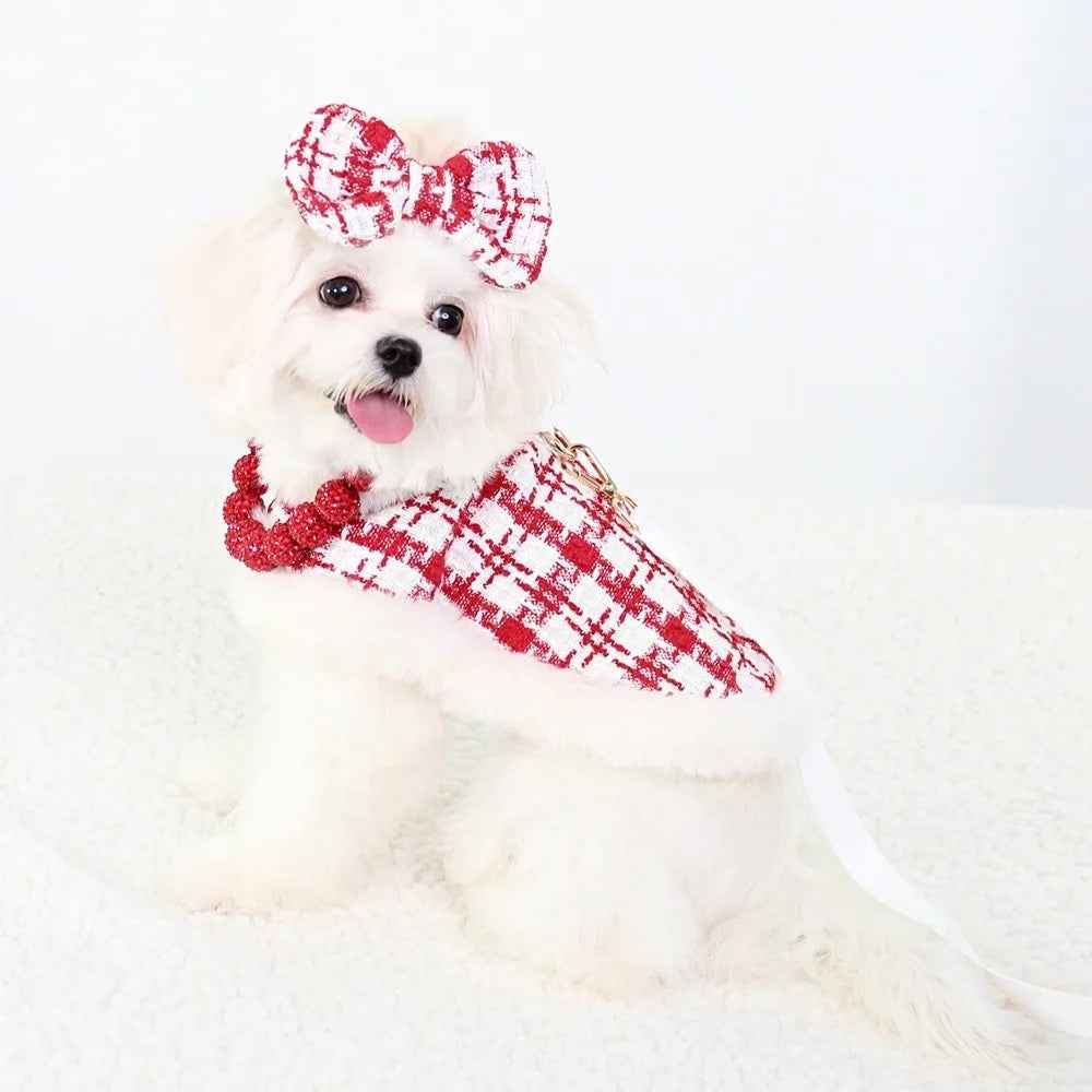 Miss Claws Holiday Tweed Dog Set | Harness Leash and Hat Outfit