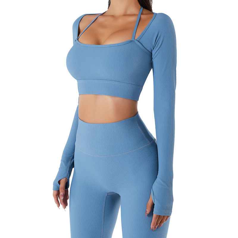 Women’s Quick-Dry Long-Sleeve Sports Top with Chest Pad – Slim-Fit Yoga & Workout Wear